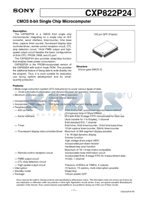 CXP822P24 datasheet - CMOS 8-bit Single Chip Microcomputer