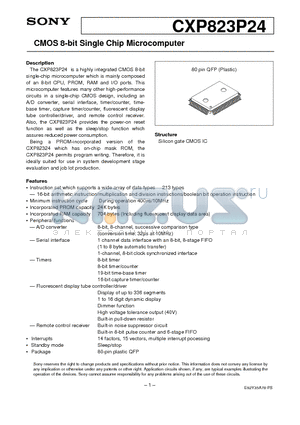 CXP823P24 datasheet - CMOS 8-bit Single Chip Microcomputer