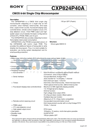 CXP824P40A datasheet - CMOS 8-bit Single Chip Microcomputer