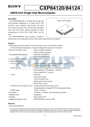 CXP84124 datasheet - CMOS 8-bit Single Chip Microcomputer