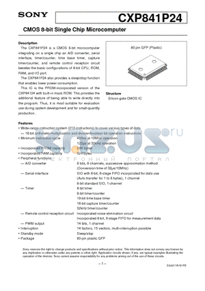 CXP841P24 datasheet - CMOS 8-bit Single Chip Microcomputer