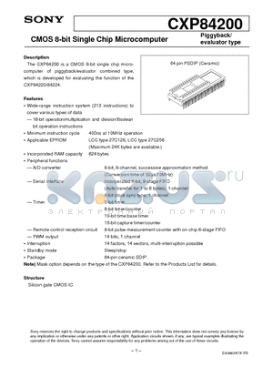 CXP84200 datasheet - CMOS 8-bit Single Chip Microcomputer