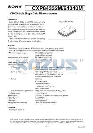 CXP84332M datasheet - CMOS 8-bit Single Chip Microcomputer