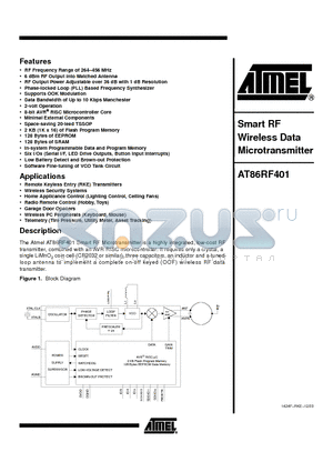 AT86RF401E datasheet - Smart RF Wireless Data Microtransmitter