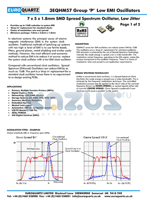 3EQHM57-B-32.768P-C1.75 datasheet - 7 x 5 x 1.8mm SMD Spread Spectrum Ocillator, Low Jitter