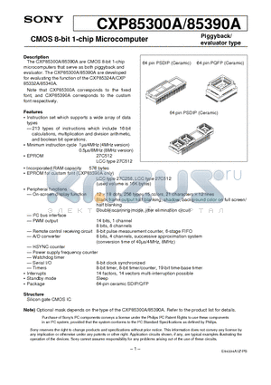 CXP85300A datasheet - CMOS 8-bit 1-chip Microcomputer