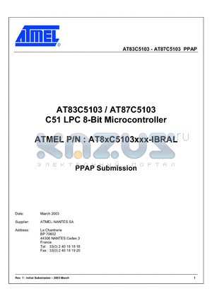 AT87C5103 datasheet - C51 LPC 8-Bit Microcontroller