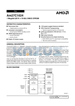 AM27C1024-150 datasheet - 1 Megabit (65 K x 16-Bit) CMOS EPROM