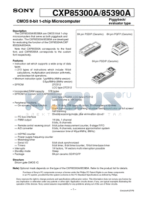 CXP85390A datasheet - CMOS 8-bit 1-chip Microcomputer