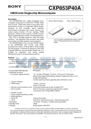 CXP853P40A datasheet - CMOS 8-bit Single-chip Microcomputer