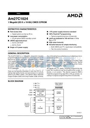 AM27C1024-55PC5 datasheet - 1 Megabit (65 K x 16-Bit) CMOS EPROM