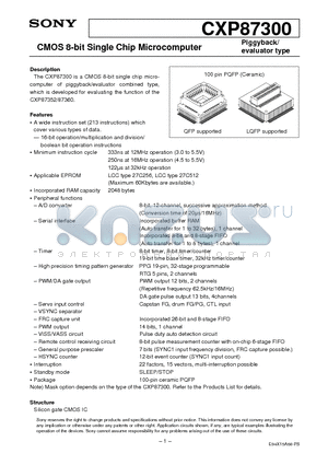CXP87300 datasheet - CMOS 8-bit Single Chip Microcomputer