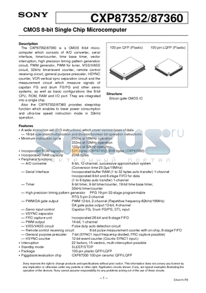 CXP87352 datasheet - CMOS 8-bit Single Chip Microcomputer