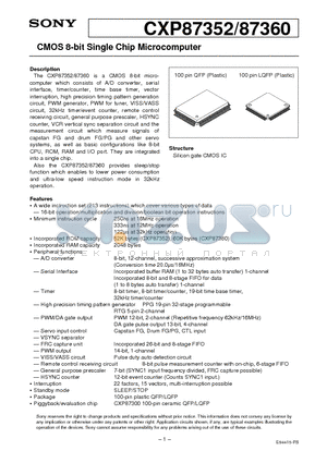 CXP87360 datasheet - CMOS 8-bit Single Chip Microcomputer