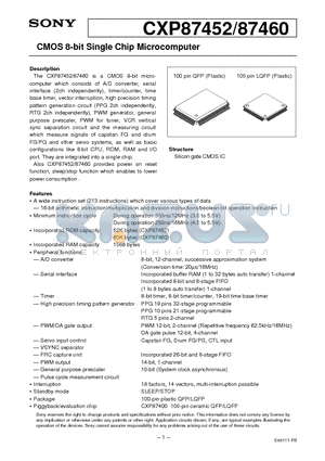 CXP87452 datasheet - CMOS 8-bit Single Chip Microcomputer