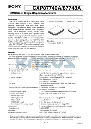 CXP87740A datasheet - CMOS 8-bit Single Chip Microcomputer