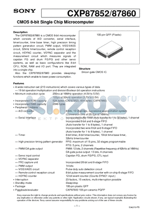 CXP87852 datasheet - CMOS 8-bit Single Chip Microcomputer