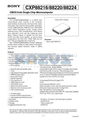 CXP88220 datasheet - CMOS 8-bit Single Chip Microcomputer