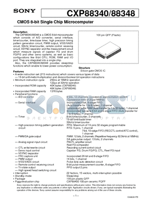 CXP88340 datasheet - CMOS 8-bit Single Chip Microcomputer