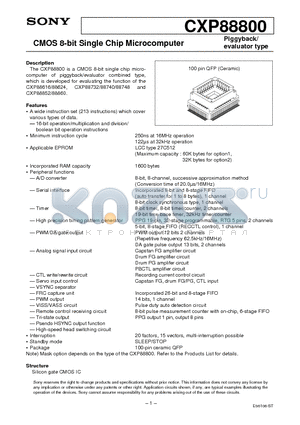 CXP88800 datasheet - CMOS 8-bit Single Chip Microcomputer