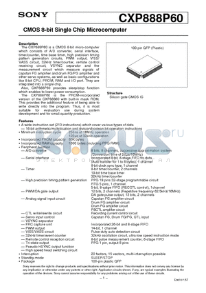CXP888P60 datasheet - CMOS 8-bit Single Chip Microcomputer