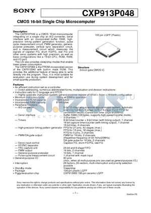 CXP913P048 datasheet - CMOS 16-bit Single Chip Microcomputer