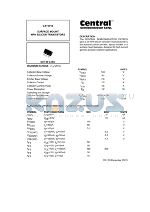 CXT3019 datasheet - SURFACE MOUNT NPN SILICON TRANSISTORS