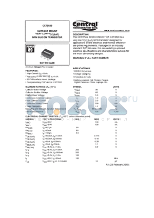 CXT3820 datasheet - SURFACE MOUNT VERY LOW VCE(SAT) NPN SILICON TRANSISTOR