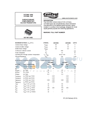 CXT3904_10 datasheet - SURFACE MOUNT COMPLEMENTARY SILICON TRANSISTORS