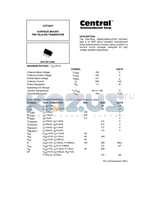CXT5401 datasheet - SURFACE MOUNT PNP SILICON TRANSISTOR