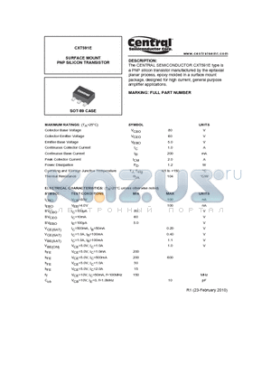 CXT591E datasheet - SURFACE MOUNT PNP SILICON TRANSISTOR
