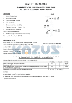 3EZ12 datasheet - GLASS PASSIVATED JUNCTION SILICON ZENER DIODE