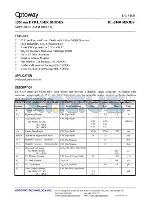 DL-5100_07 datasheet - 1550 nm DFB LASER DIODES MQW-DFB LASER DIODES