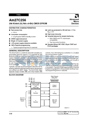 AM27C256-200JC datasheet - 256 Kilobit (32,768 x 8-Bit) CMOS EPROM