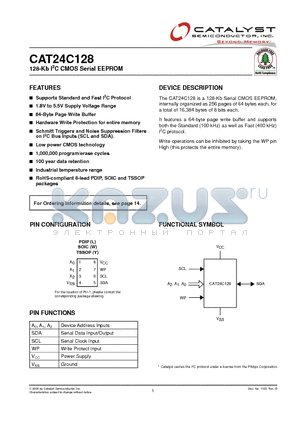 CAT24C128 datasheet - 128-Kb I2C CMOS Serial EEPROM