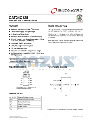 CAT24C128 datasheet - 128-Kb I2C CMOS Serial EEPROM