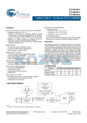 CY14B101J1-SXI datasheet - 1-Mbit (128 K  8) Serial (I2C) nvSRAM