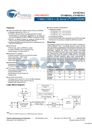 CY14B101J1-SXIT datasheet - 1 Mbit (128 K  8) Serial (I2C) nvSRAM