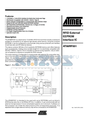 AT88RF001 datasheet - RFID External EEPROM Interface IC