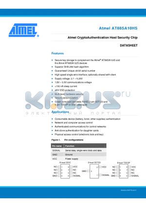 AT88SA10HS datasheet - Atmel CryptoAuthentication Host Security Chip