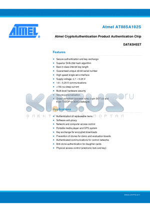 AT88SA102S datasheet - Atmel CryptoAuthentication Product Authentication Chip