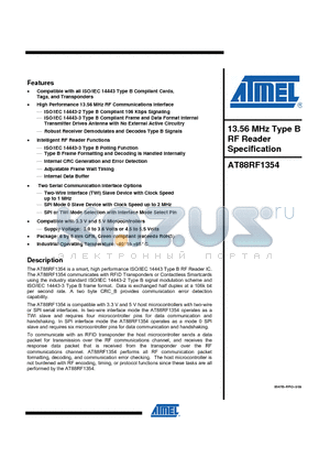 AT88RF1354_09 datasheet - 13.56 MHz Type B RF Reader Specification