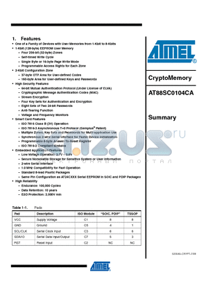 AT88SC0104CA datasheet - CryptoMemory