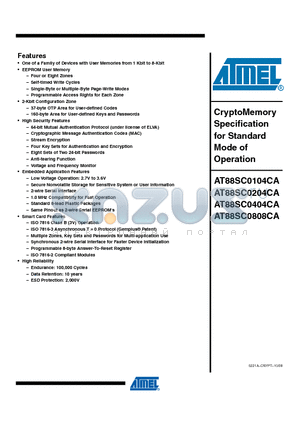 AT88SC0104CA datasheet - CryptoMemory Specification for Standard Mode of Operation