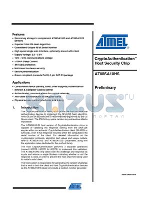 AT88SA10HS datasheet - CryptoAuthentication Host Security Chip