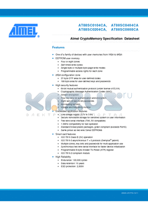 AT88SC0104CA datasheet - Atmel CryptoMemory Specification Datasheet