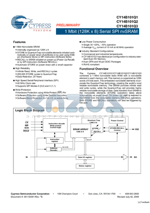 CY14B101Q2-LHXI datasheet - 1 Mbit (128K x 8) Serial SPI nvSRAM