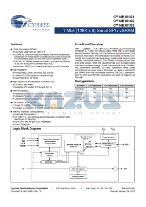 CY14B101Q2-LHXI datasheet - 1 Mbit (128K x 8) Serial SPI nvSRAM