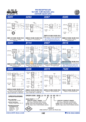 0306 datasheet - PIN RECEPTACLES