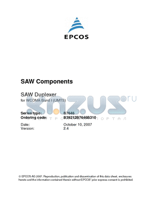 B7646 datasheet - SAW Components